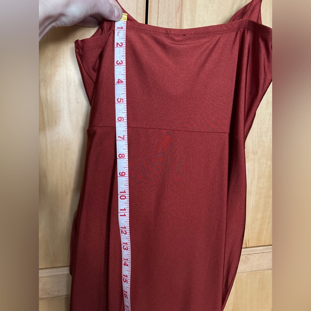 Windsor Burnt Orange Asymmetrical Ruched Side Slit Dress - Picture 9 of 9